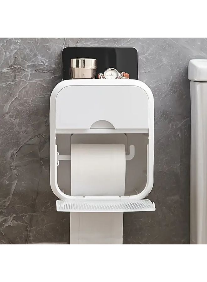 حامل ورق الحائط الأبيض المقاوم للماء مع رف تخزين منظم الحمام - Image 2